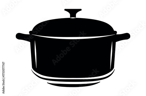 Pot icon vector black flat cartoon and line outline stroke simple graphic illustration, kitchen dutch oven pictogram sign