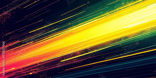 Vibrant abstract streaks of light in rainbow colors moving diagonally across a dark background