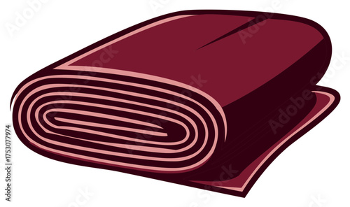 Rolled and folded burgundy textile fabric bolt simple vector illustration
