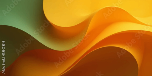 Abstract flowing waves of warm orange and green colors creating a dynamic and organic background texture