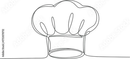 Chefs hat drawn in one continuous line isolated on white background, showcasing culinary expertise