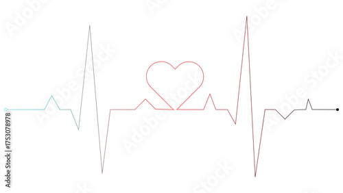 Vibrant heartbeat line art with heart symbol for medical design, representing health and love in a modern, minimalist style, ideal for healthcare branding