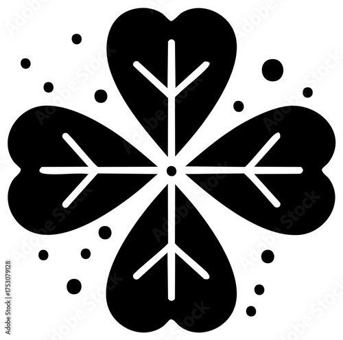 Stylized four-leaf clover with radiating lines and dots