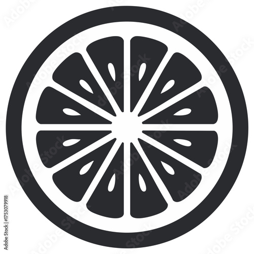 Monochromatic stylized orange slice icon simple graphic illustration