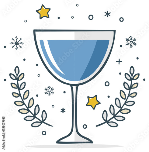 Festive cocktail glass with decorative elements, celebratory design