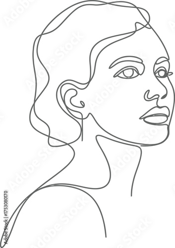 Elegant woman portrait in one line style isolated on white background, simple art design