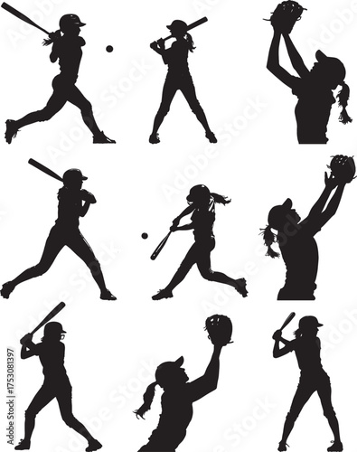 Baseball Player Silhouettes On White Background women