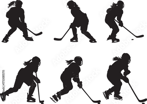 Female Ice Hockey Player Silhouettes in Action woman