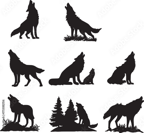 Wolf Pack Howling Silhouettes In Nature wolves