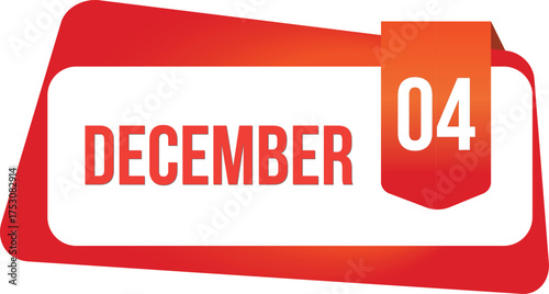December 04 Daily Calendar date flat design red gradient rectangle style