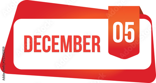 December 05 Daily Calendar date flat design red gradient rectangle style