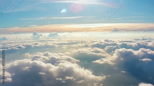 Magnificent sunrise through clouds seen from an airplane.