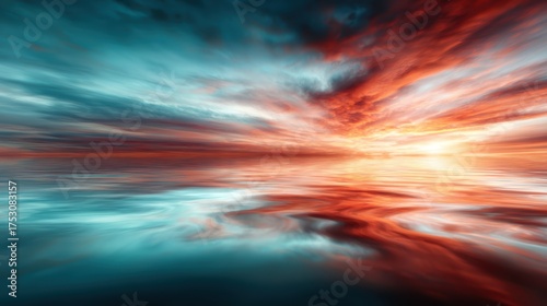 A breathtaking blend of colors at sunset over a calm ocean, showcasing the beauty and tranquility of nature's vibrant hues and reflective water surfaces.