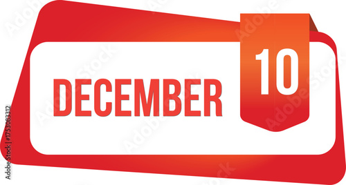 December 10 Daily Calendar date flat design red gradient rectangle style
