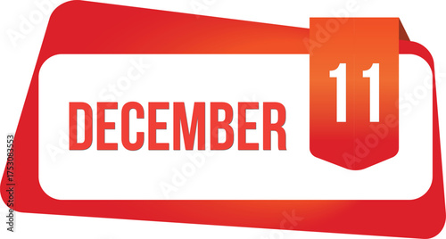 December 11 Daily Calendar date flat design red gradient rectangle style