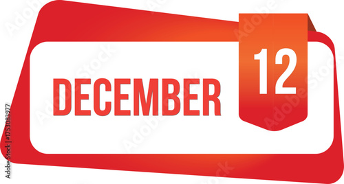 December 12 Daily Calendar date flat design red gradient rectangle style