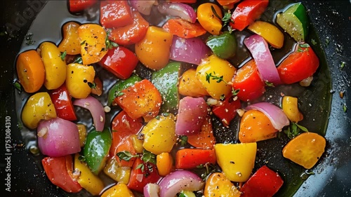 A close-up of a vibrant stir fry with various vegetables, highlighting its healthy ingredients and appetizing presentation.
