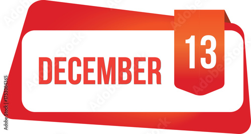 December 13 Daily Calendar date flat design red gradient rectangle style