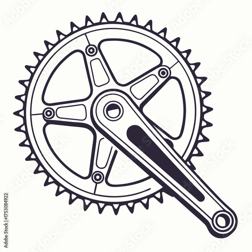 Line Art Illustration of a Bicycle Crank Arm Attached to a Sprocket on a White Background bike