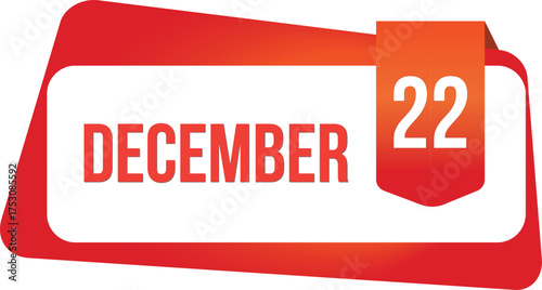 December 22 Daily Calendar date flat design red gradient rectangle style