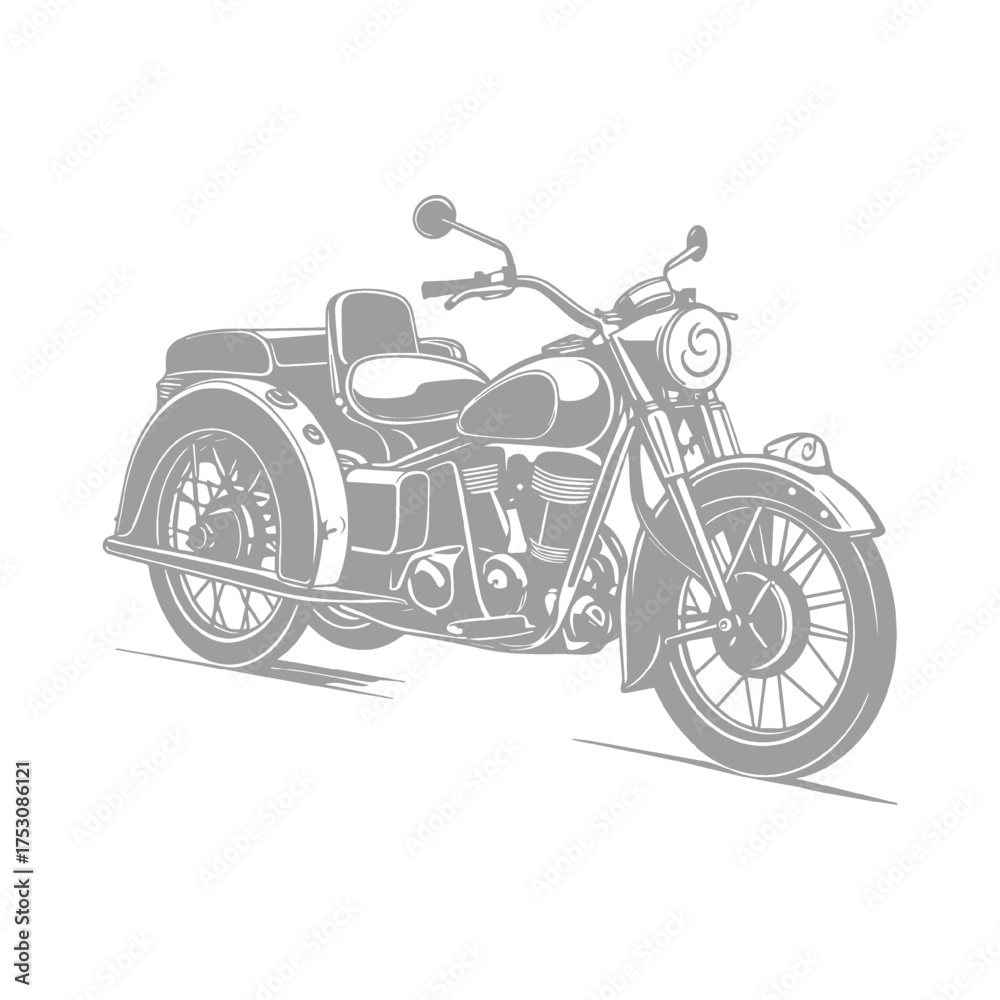 Fototapeta premium Vintage Motorcycle with Sidecar Illustration