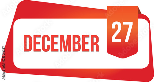 December 27 Daily Calendar date flat design red gradient rectangle style