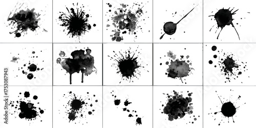 Abstract Black and White Ink Splats Creating a Grunge Effect. Transparent PNG available detailed ink splats Hyperrealistic Highly Detailed Isolated On Transparent Background	