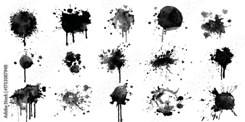 ink blots and splats. detailed ink splats Hyperrealistic Highly Detailed Isolated On Transparent Background	
