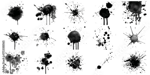 ink blots and splats. detailed ink splats Hyperrealistic Highly Detailed Isolated On Transparent Background	
