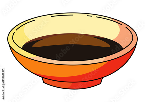 Bowl of soy sauce illustration. Asian japanese food condiment for sushi or roll. Simple food icon.