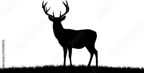 Silhouette mountain deer line art, Black and White Stock Photo, black color silhouette
