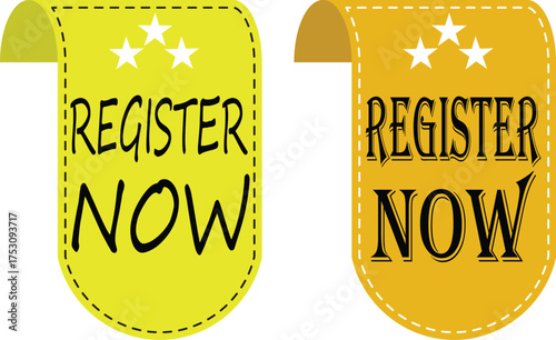 Register Now banner icon set. Registration web buttons. Vector buttons for registration in services, blogs, websites. User interface web buttons in flat style for UI, mobile app, web.
