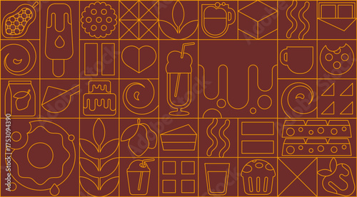 Geometric pattern for chocolate. Mosaic design with linear cocoa elements. Art deco background