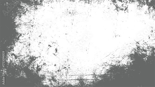 A distressed grunge texture with gray and white tones, featuring speckles and rough edges.
