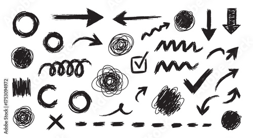 Abstract black circular scribble element on white background perfect for design