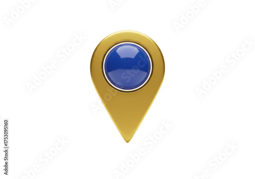 Free Download Golden map pointer with blue center isolated PNG, location pin icon for navigation and travel apps on transparent background - GFXLoad