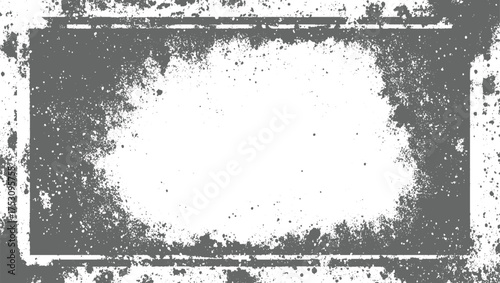 A gray distressed grunge border with white speckles surrounds a central white area.