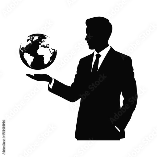 Businessman silhouette holding a globe in his hand