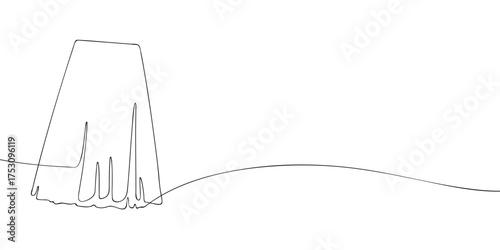 Minimalist line art illustration of a pleated skirt with wavy hem. Simple outline drawing for fashion, clothing, apparel, textile, and design projects.