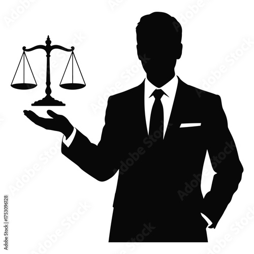 Silhouette of a lawyer holding the scales of justice