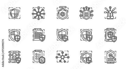 Cyber Security Icons Set Shield Protection Data Network.
