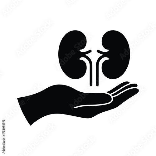 Hand holding and protecting human kidneys medical symbol