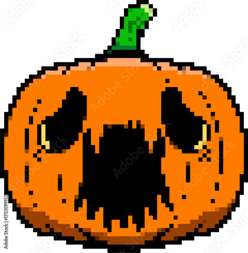 Pixel art halloween pumpkin icon isolated on white background. Vector illustration