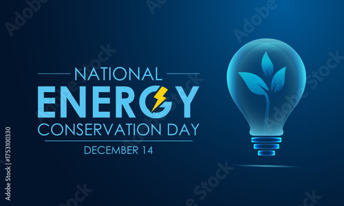 National Energy Conservation Day promotes awareness about saving energy and encourages sustainable habits for a greener. A light bulb icon filled with green leaves or plants. Designed in a low poly.