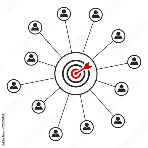 Customer relationship management focuses on target audiences through data exchange, effective campaigns, and advertising. Teamwork enhancement  and communication for company growth. Vector illustratio