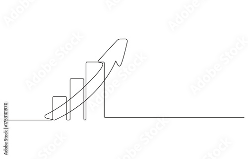 Continuous one line drawing of growing statistics graph vector illustration