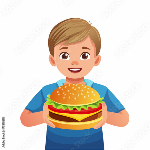 Kleiner Junge mit einem Cheeseburger