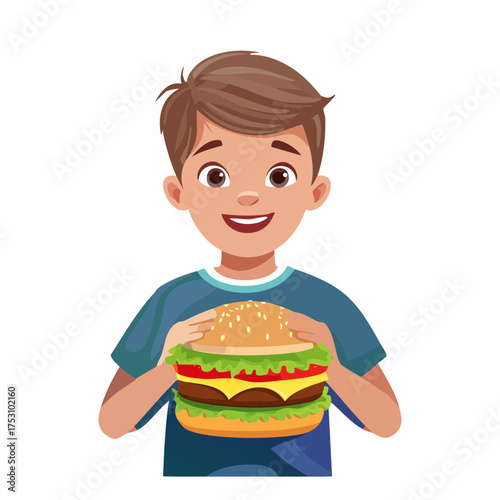Kleiner Junge mit einem Cheeseburger