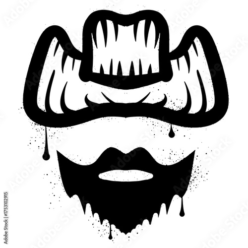 Cowboy hat and beard with spray paint graffiti