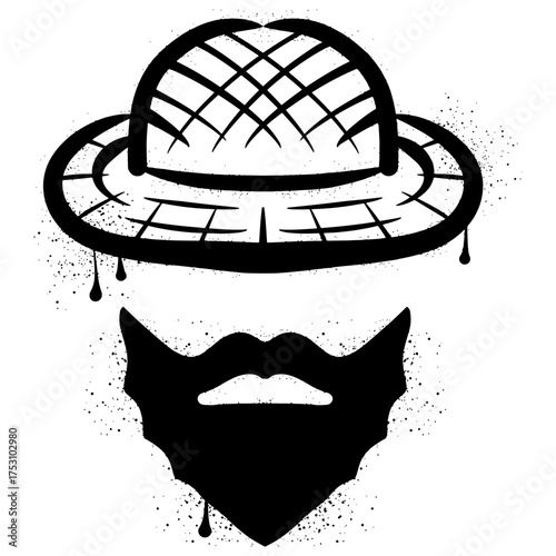 Straw hat and beard with spray paint graffiti